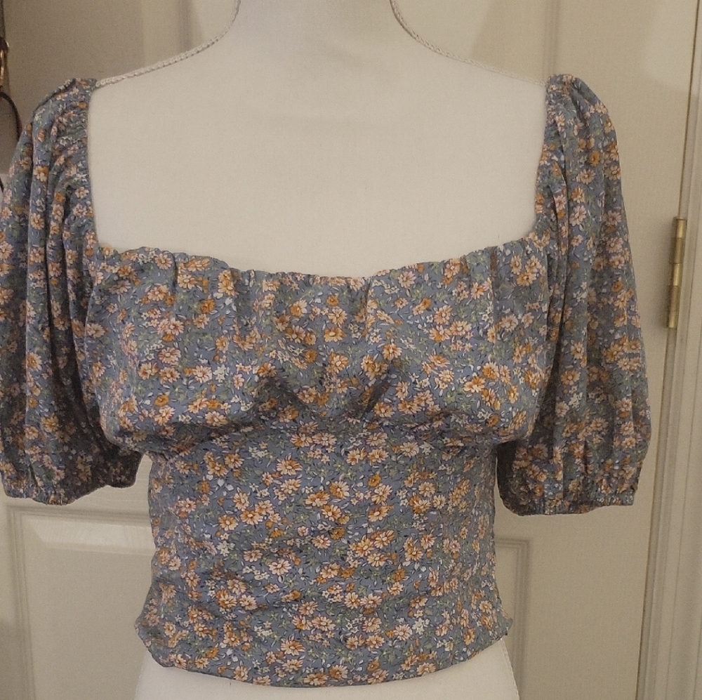 Astr Blue and Orange Floral Blouse